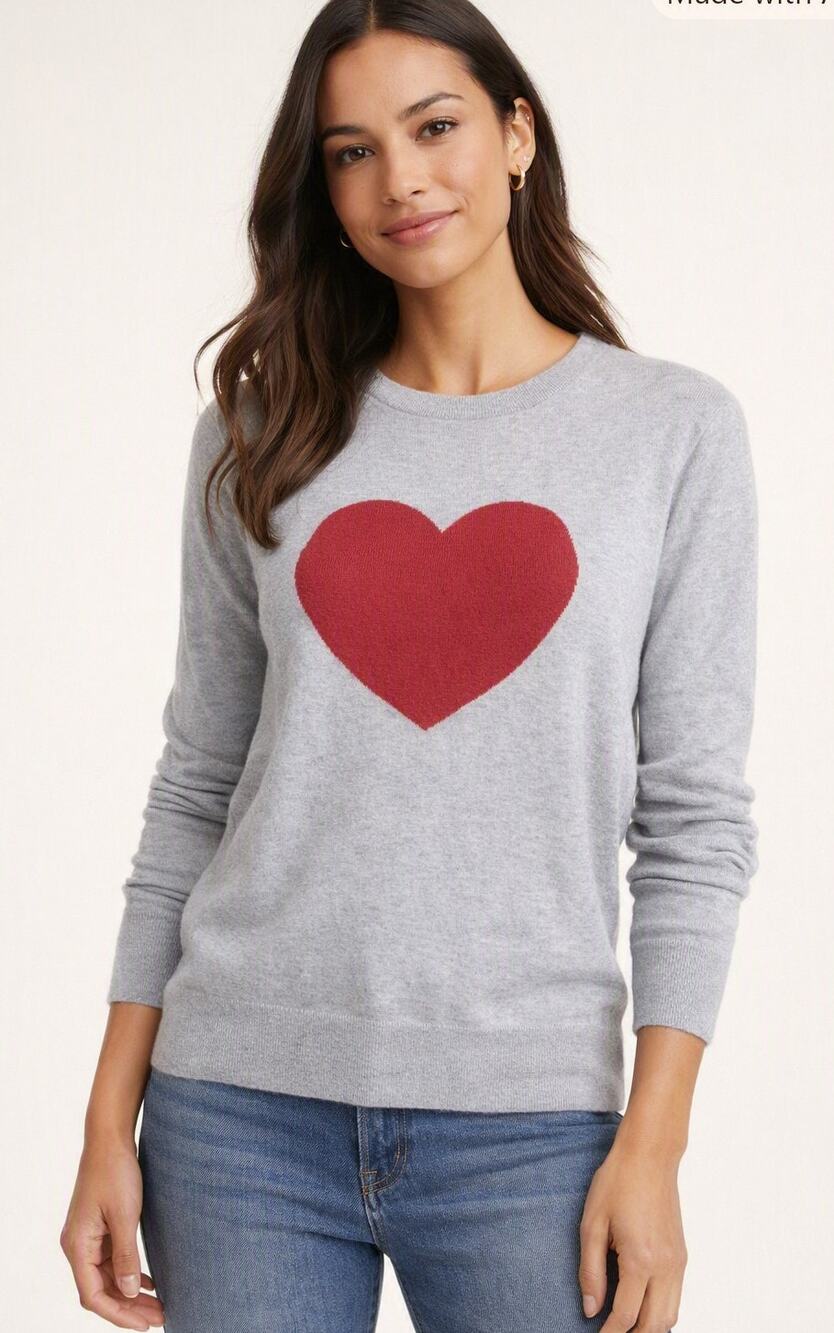 Gap Merino Wool Blend Sweater Size Small Gray with Red Heart
